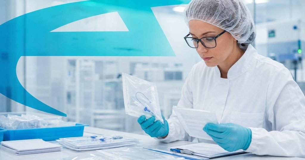 Quality specialist checking sterile medical-device packaging